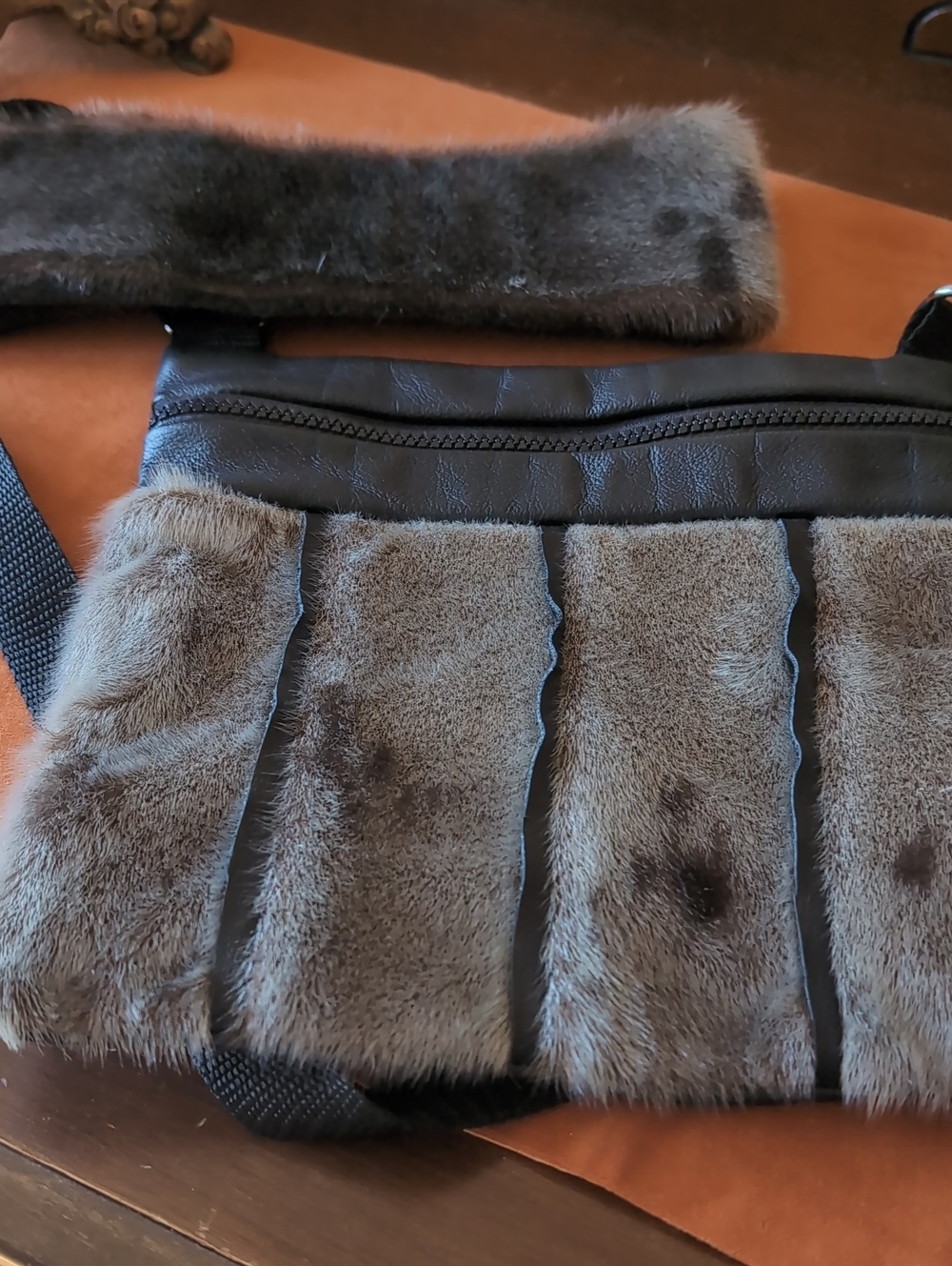 Seal Skin Panel Crossbody Bag And Matching Headband